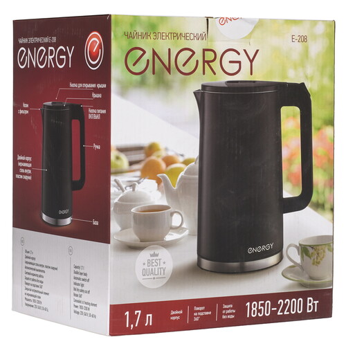 Купить Электрочайник Energy E-208 черный  9088414. Характеристики, отзывы и цены в Донецке
