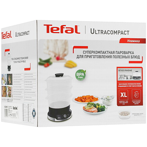 Купить Пароварка Tefal Ultra Compact VC204810 черный  5334989. Характеристики, отзывы и цены в Донецке