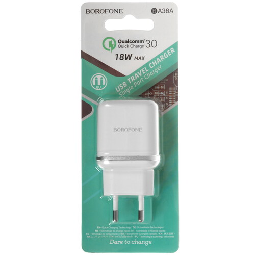 Купить Сетевое зарядное устройство Borofone BA36A белый  5474732. Характеристики, отзывы и цены в Донецке