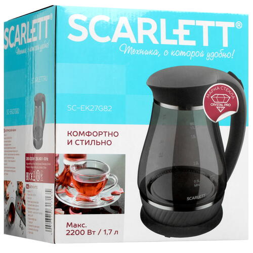 Купить Электрочайник Scarlett SC-EK27G82 черный  5354256. Характеристики, отзывы и цены в Донецке