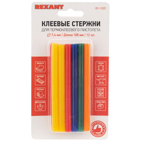 Купить Стержни клеевые Rexant 09-1020 желтый, зеленый, красный, оранжевый  1142867. Характеристики, отзывы и цены в Донецке