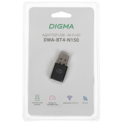 Купить Wi-Fi адаптер + Bluetooth Digma DWA-BT4-N150  9159418. Характеристики, отзывы и цены в Донецке