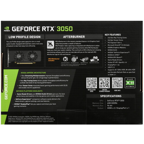 Купить Видеокарта MSI Geforce RTX 3050 LP OC  5453296. Характеристики, отзывы и цены в Донецке