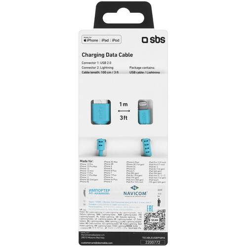 Купить Кабель круглый SBS Lightning 8-pin MFI - USB 2.0 Type-A голубой 1 м  5471858. Характеристики, отзывы и цены в Донецке