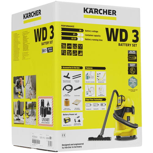 Купить Хозяйственный пылесос аккумуляторный Karcher WD 3 Battery Set  8172024. Характеристики, отзывы и цены в Донецке