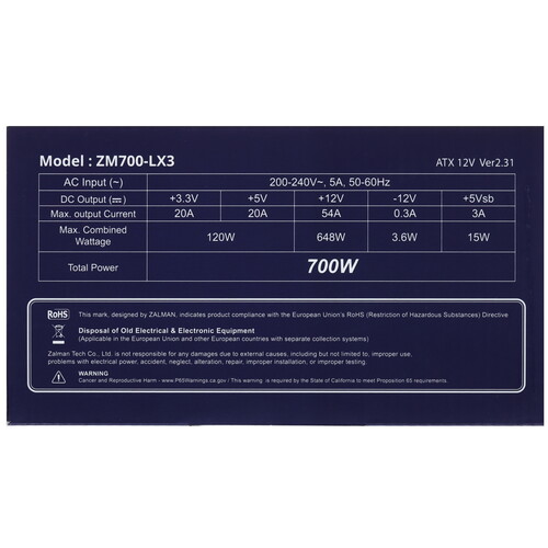 Купить Блок питания Zalman ZM700-LX3  5605395. Характеристики, отзывы и цены в Донецке