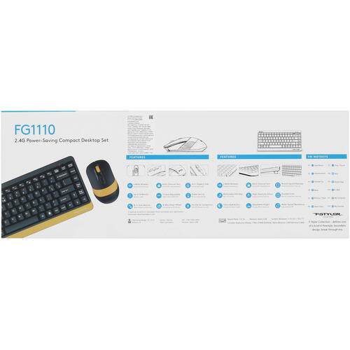 Купить Клавиатура+мышь беспроводная   A4Tech Fstyler FG1110 желтый  5421452. Характеристики, отзывы и цены в Донецке