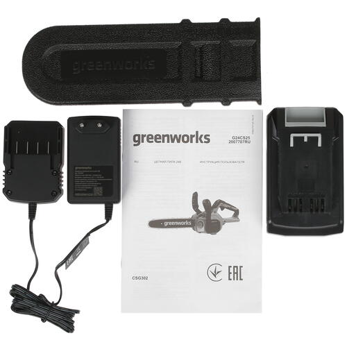 Купить Аккумуляторная цепная пила GreenWorks G24CS25K2  шина - 25 см (10")  5081470. Характеристики, отзывы и цены в Донецке