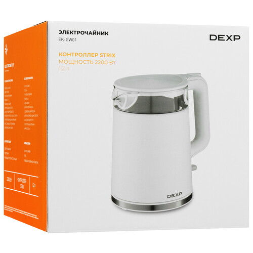 Купить Электрочайник DEXP EK-GW01 белый  9045467. Характеристики, отзывы и цены в Донецке