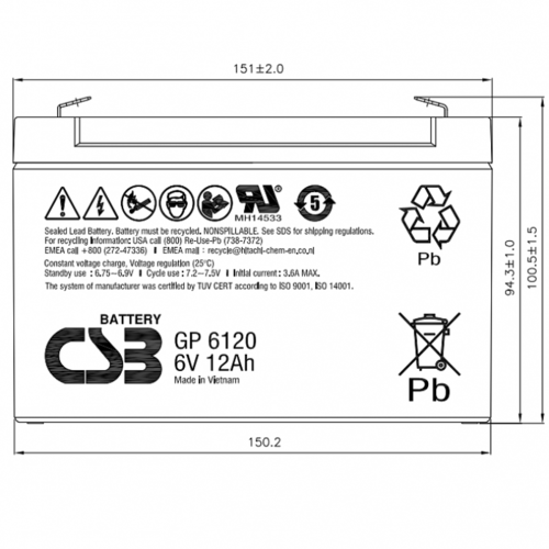 Купить Аккумуляторная батарея для ИБП CSB GP 6120  9085870. Характеристики, отзывы и цены в Донецке