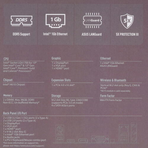Купить Материнская плата ASUS PRIME H610I-PLUS-CSM  5449152. Характеристики, отзывы и цены в Донецке
