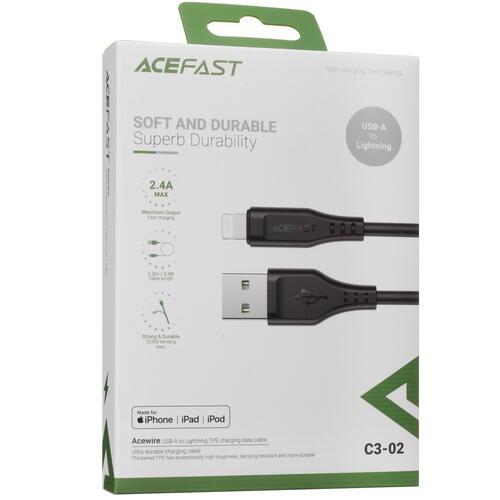 Купить Кабель круглый ACEFAST Lightning 8-pin MFI - USB 2.0 Type-A черный 1.2 м  5415398. Характеристики, отзывы и цены в Донецке