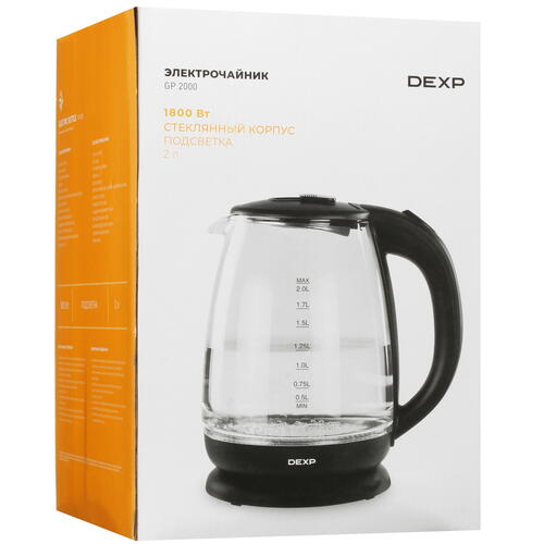 Купить Электрочайник DEXP GP2000 черный  5078672. Характеристики, отзывы и цены в Донецке
