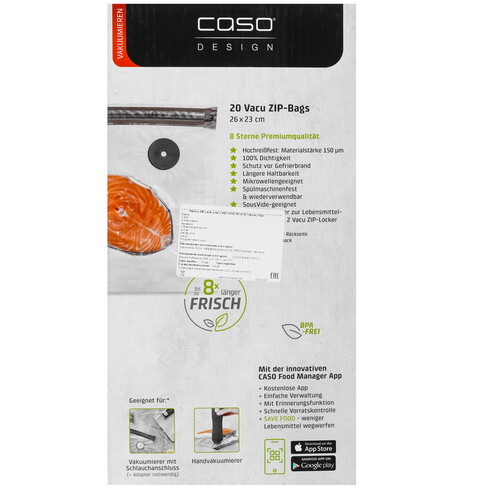 Купить Пакеты для вакуумного упаковщика CASO VACU ZIP 26*23  9297246. Характеристики, отзывы и цены в Донецке