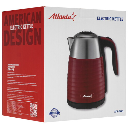 Купить Электрочайник Atlanta ATH-2445 бордовый  9191810. Характеристики, отзывы и цены в Донецке