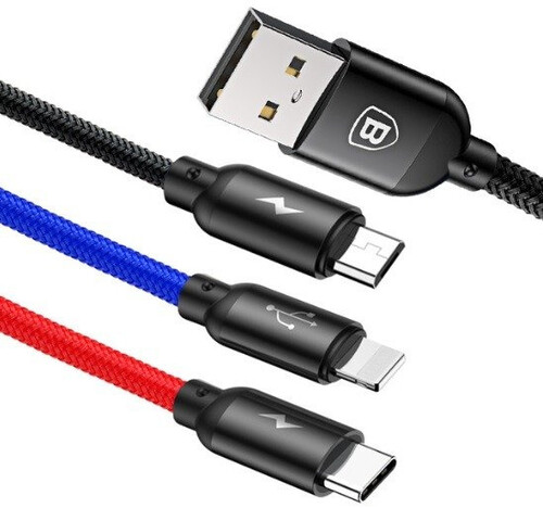 Купить Кабель круглый Baseus Lightning 8-pin, micro USB, USB Type-C - USB 2.0 Type-A черный 1.2 м  5627595. Характеристики, отзывы и цены в Донецке