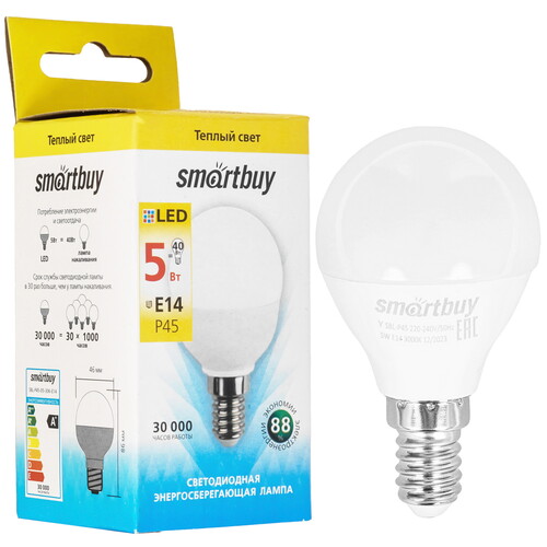 Купить Лампа светодиодная Smartbuy P45-05W/3000/E14  1013594. Характеристики, отзывы и цены в Донецке