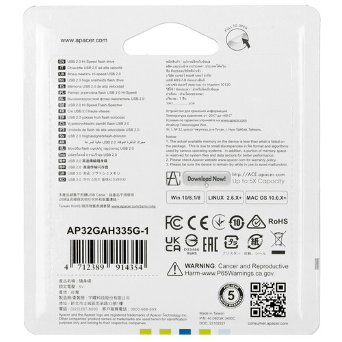 Купить Память USB Flash 32 ГБ Apacer AH335 [AP32GAH335G-1]  4900856. Характеристики, отзывы и цены в Донецке