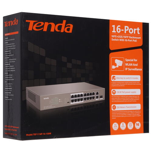 Купить Коммутатор Tenda TEF1118P-16-150W  9905194. Характеристики, отзывы и цены в Донецке