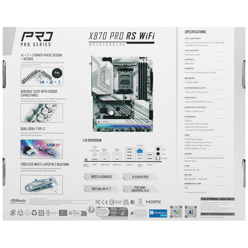 Купить Материнская плата ASRock X870 Pro RS WiFi  5608938. Характеристики, отзывы и цены в Донецке
