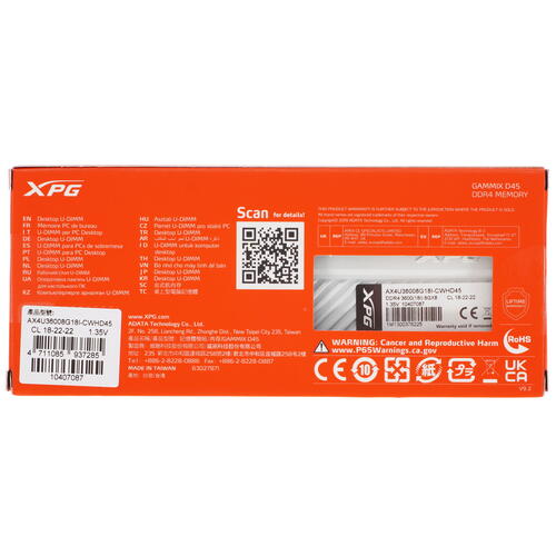 Купить Оперативная память ADATA XPG GAMMIX D45 [AX4U36008G18I-CWHD45] 8 ГБ  5014869. Характеристики, отзывы и цены в Донецке