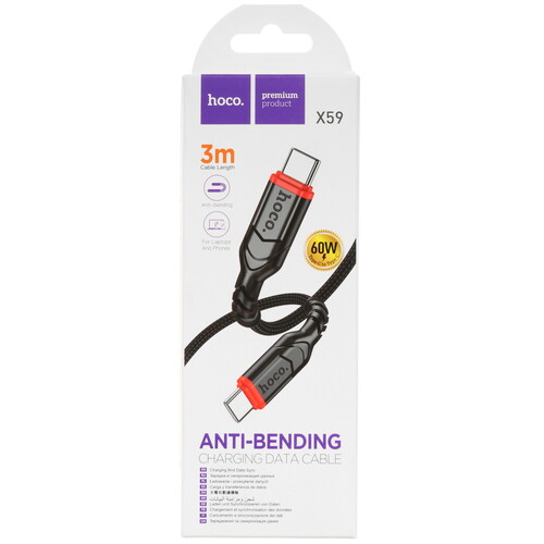 Купить Кабель круглый Hoco USB Type-C - USB Type-C черный 3 м  5635405. Характеристики, отзывы и цены в Донецке