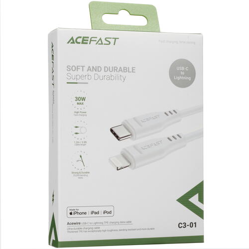 Купить Кабель круглый ACEFAST Lightning 8-pin MFI - USB Type-C белый 1.2 м  5415359. Характеристики, отзывы и цены в Донецке