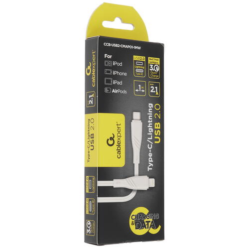 Купить Кабель круглый Cablexpert Lightning 8-pin - USB Type-C белый 1 м  5452373. Характеристики, отзывы и цены в Донецке