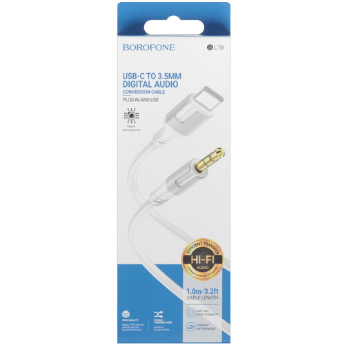 Купить Кабель   Borofone USB Type-C - jack 3.5 мм белый  5474949. Характеристики, отзывы и цены в Донецке