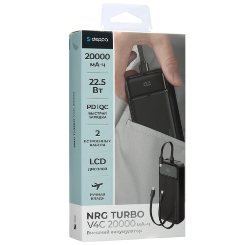 Купить Портативный аккумулятор DEPPA NRG Turbo V4С черный  5605726. Характеристики, отзывы и цены в Донецке