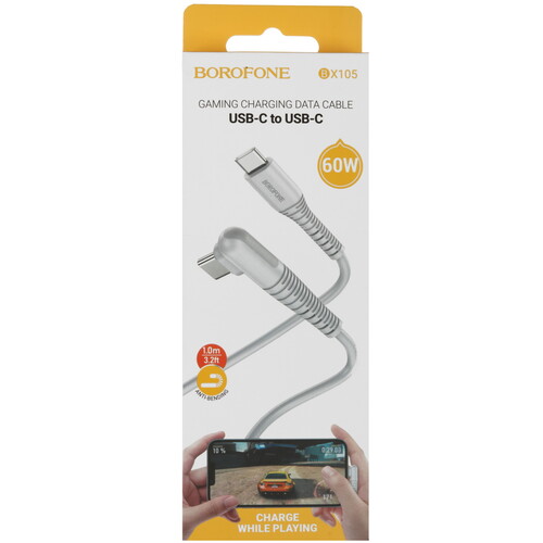 Купить Кабель круглый Borofone USB Type-C - USB Type-C серый 1 м  5475000. Характеристики, отзывы и цены в Донецке