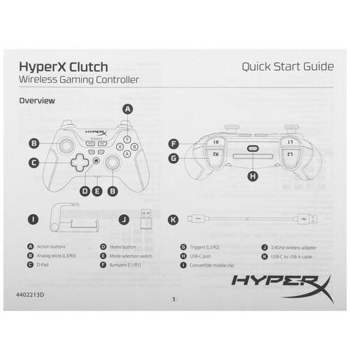 Купить Геймпад беспроводной/проводной HyperX Clutch Wireless черный  5485693. Характеристики, отзывы и цены в Донецке