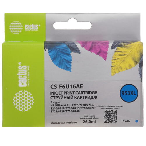Купить Картридж Cactus CS-F6U16AE голубой  9910477. Характеристики, отзывы и цены в Донецке
