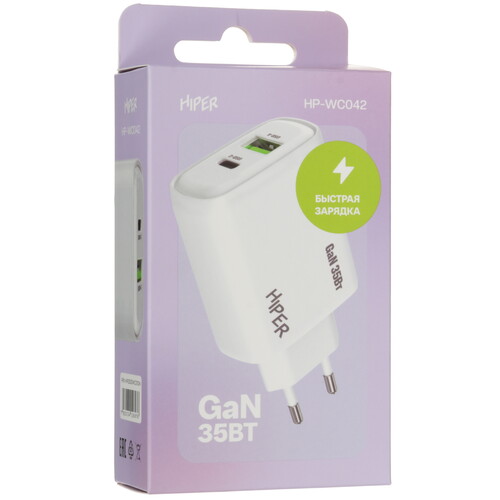Купить Сетевое зарядное устройство HIPER HP-WC042 белый  5612963. Характеристики, отзывы и цены в Донецке
