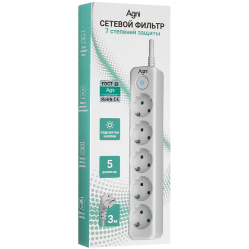 Купить Сетевой фильтр AGNI TP-FD5E белый  9289327. Характеристики, отзывы и цены в Донецке