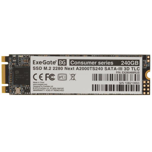 Купить 240 ГБ M.2 SATA накопитель ExeGate Next A2000TS240 [EX280469RUS]  5355264. Характеристики, отзывы и цены в Донецке