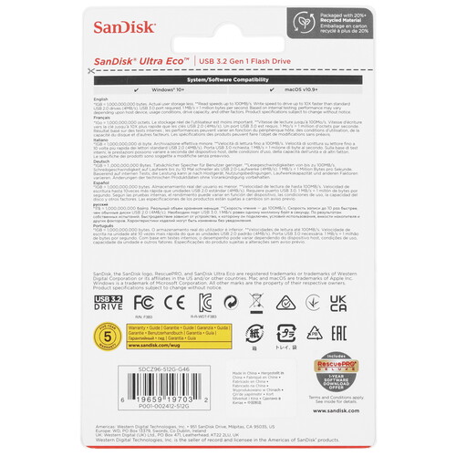 Купить Память USB Flash 512 ГБ SanDisk Ultra Eco [SDCZ96-512G-G46]  5465379. Характеристики, отзывы и цены в Донецке