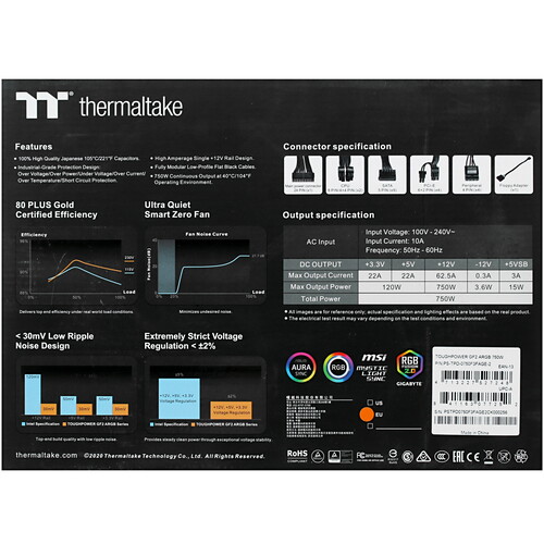 Купить Блок питания Thermaltake Toughpower GF2 ARGB 750W  4745567. Характеристики, отзывы и цены в Донецке