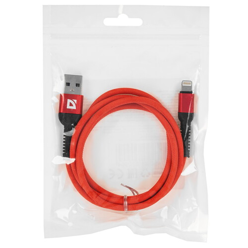 Купить Кабель круглый Defender Lightning 8-pin - USB 2.0 Type-A красный 1 м  5479431. Характеристики, отзывы и цены в Донецке