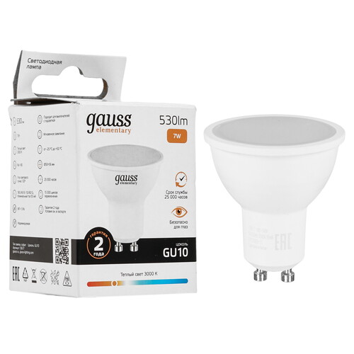 Купить Лампа светодиодная Gauss Elementary MR16 7W 530lm 3000К GU10 LED 1/10/100  9109659. Характеристики, отзывы и цены в Донецке