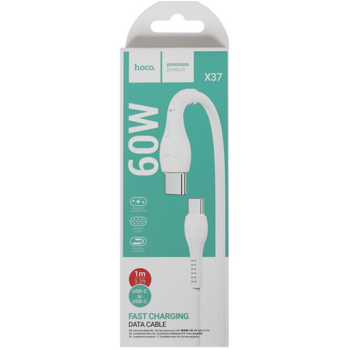 Купить Кабель круглый Hoco USB Type-C - USB Type-C белый 1 м  5475004. Характеристики, отзывы и цены в Донецке