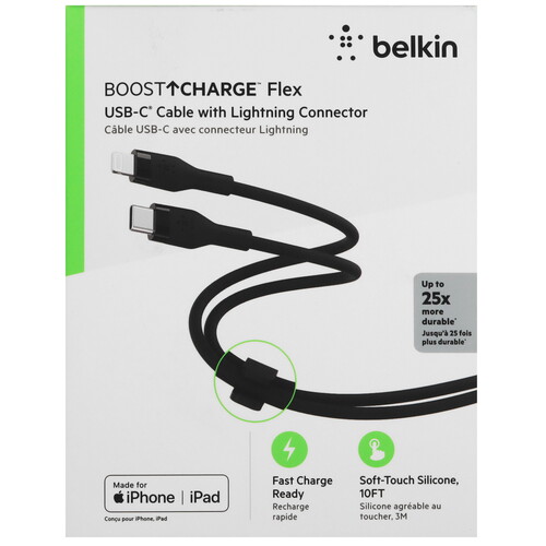 Купить Кабель круглый Belkin Lightning 8-pin - USB Type-C черный 3 м  5605597. Характеристики, отзывы и цены в Донецке