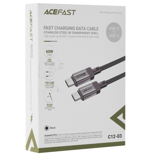 Купить Кабель круглый ACEFAST USB Type-C - USB Type-C черный 1.2 м  9199748. Характеристики, отзывы и цены в Донецке