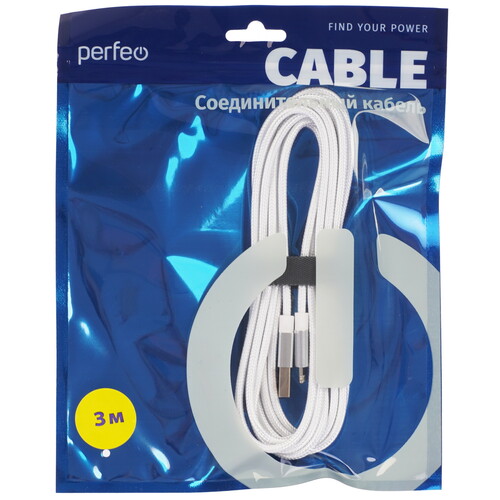 Купить Кабель круглый Perfeo Lightning 8-pin - USB 2.0 Type-A белый 3 м  9173163. Характеристики, отзывы и цены в Донецке