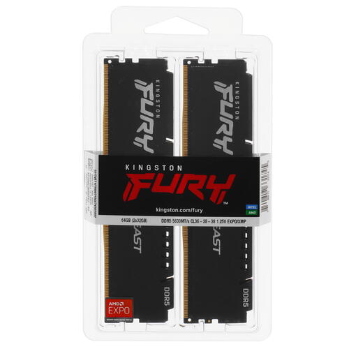 Купить Оперативная память Kingston Fury Beast Black AMD [KF556C36BBEK2-64] 64 ГБ  5093299. Характеристики, отзывы и цены в Донецке