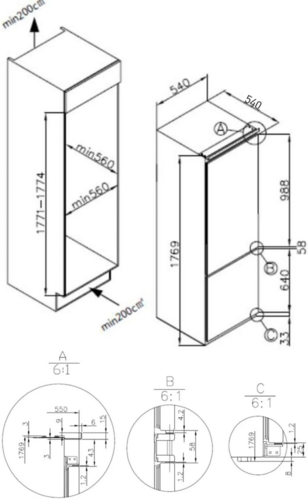 Купить Встраиваемый холодильник Meferi MBR177 COMBI NO FROST POWER  9168741. Характеристики, отзывы и цены в Донецке