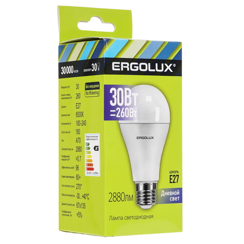 Купить Лампа светодиодная Ergolux LED-A70-30W-E27-6K  5467555. Характеристики, отзывы и цены в Донецке