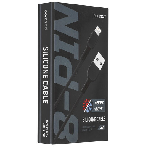 Купить Кабель круглый BoraSCO Lightning 8-pin - USB 2.0 Type-A черный 1 м  5614078. Характеристики, отзывы и цены в Донецке