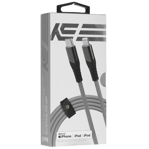 Купить Кабель круглый KEYRON Lightning 8-pin MFI - USB Type-C серый 1.5 м  4823548. Характеристики, отзывы и цены в Донецке