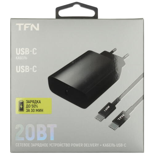 Купить Сетевое зарядное устройство TFN RAPID Type-C PD 20W черный  5367358. Характеристики, отзывы и цены в Донецке